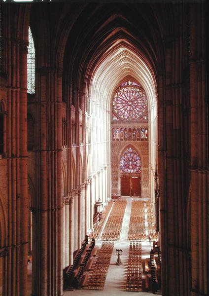 Vista interior, de, a, nave, olhar, a, oeste, fim de French School