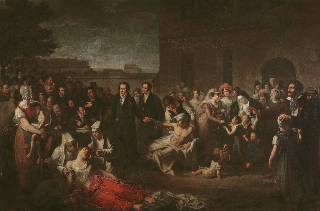 Jean-Louis Alibert tratando de pacientes com febre tifóide no Hopital Saint-Louis de French School