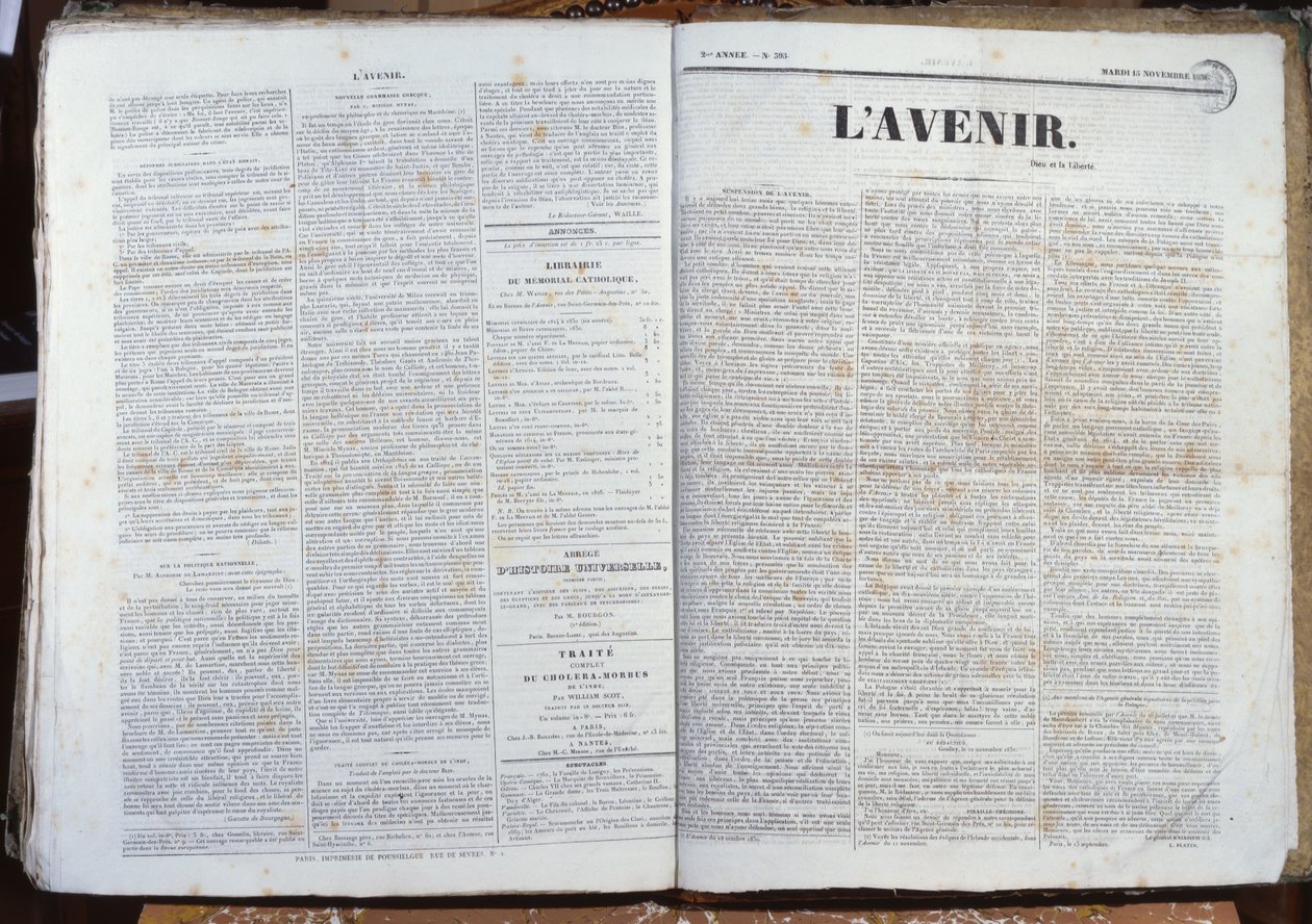 Última edição da Revista LAvenir, 16 de novembro de 1830 (impresso) de French School