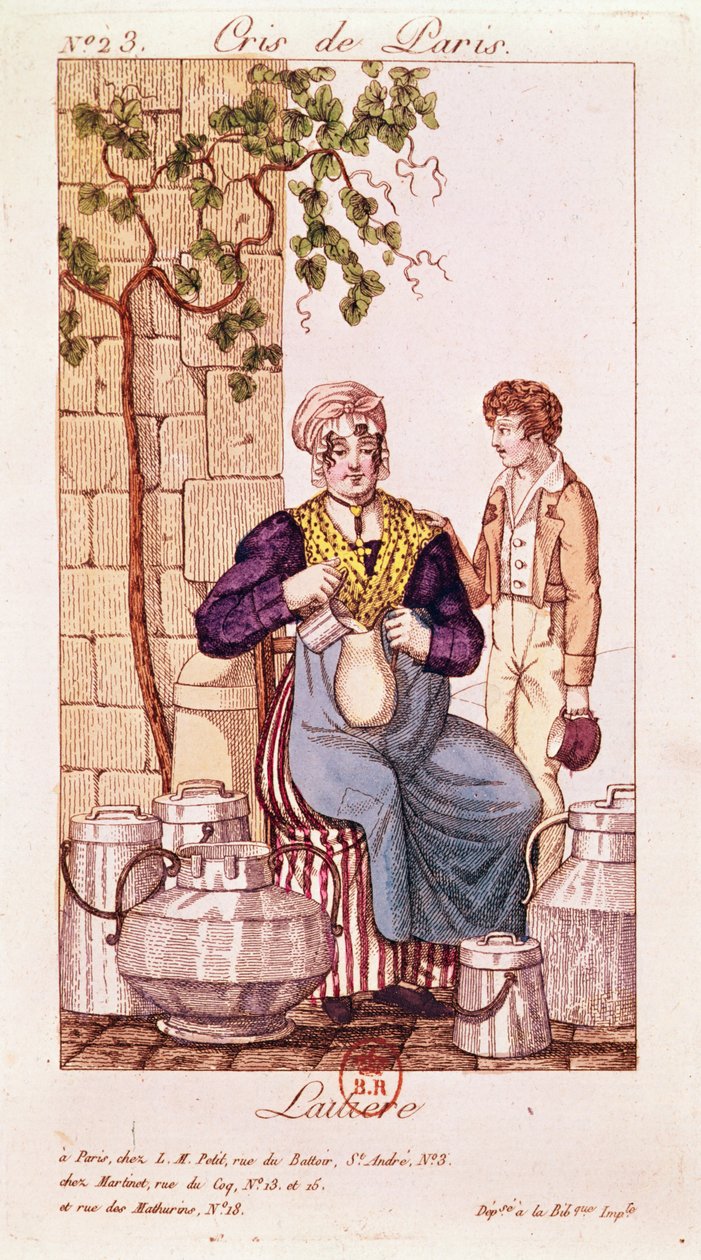 Milkmaid (gravura a cores) de French School