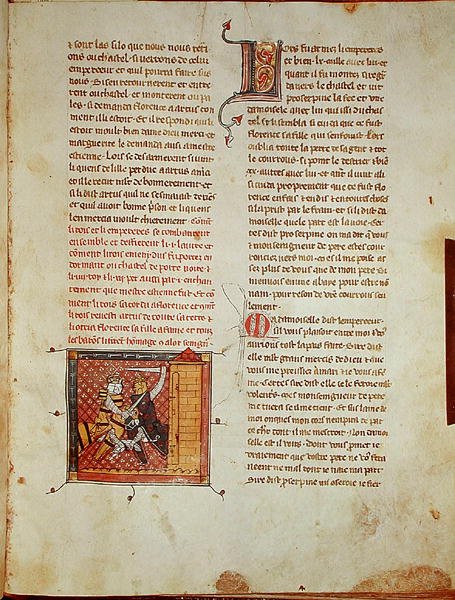 Ms 403 fol.127 Combate entre o rei e o imperador, de Roman dArtus de French School