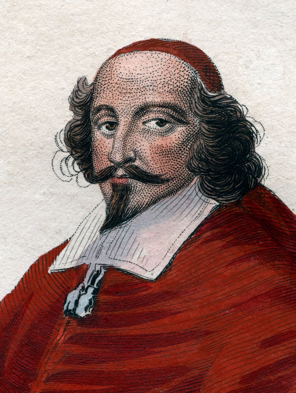 Retrato de Jules Mazarin (1602-1661), cardeal francês, diplomata e político. de French School