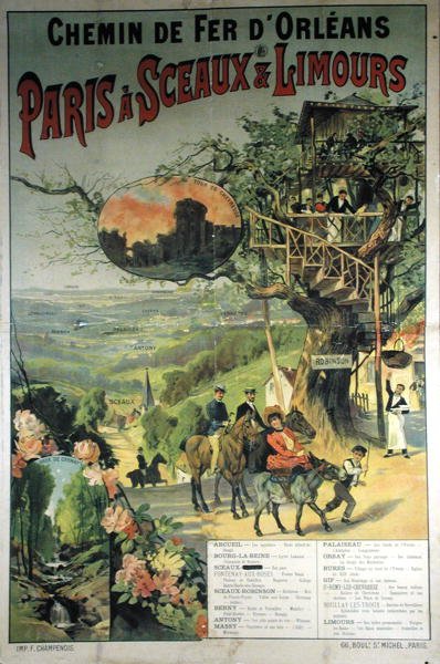 Cartaz publicitário do Chemin de Fer dOrleans de Paris para Sceaux e Limours de French School