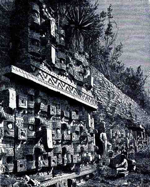 Ruínas do Primeiro Palácio de Kabah, das Antigas Cidades do Novo Mundo, de Claude-Joseph-Desire Charnay, pub. 1887 de French School