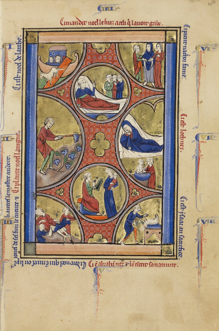 Cenas da Vida de Noé e Abraão, c.1250-60 (têmpera, folha de ouro e tinta no pergaminho) de French School