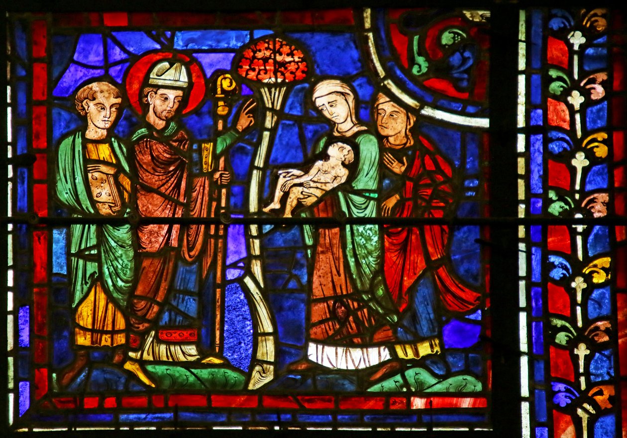 St. Martin revivendo uma criança, da vida de St. Martin, Catedral de Chartres de French School