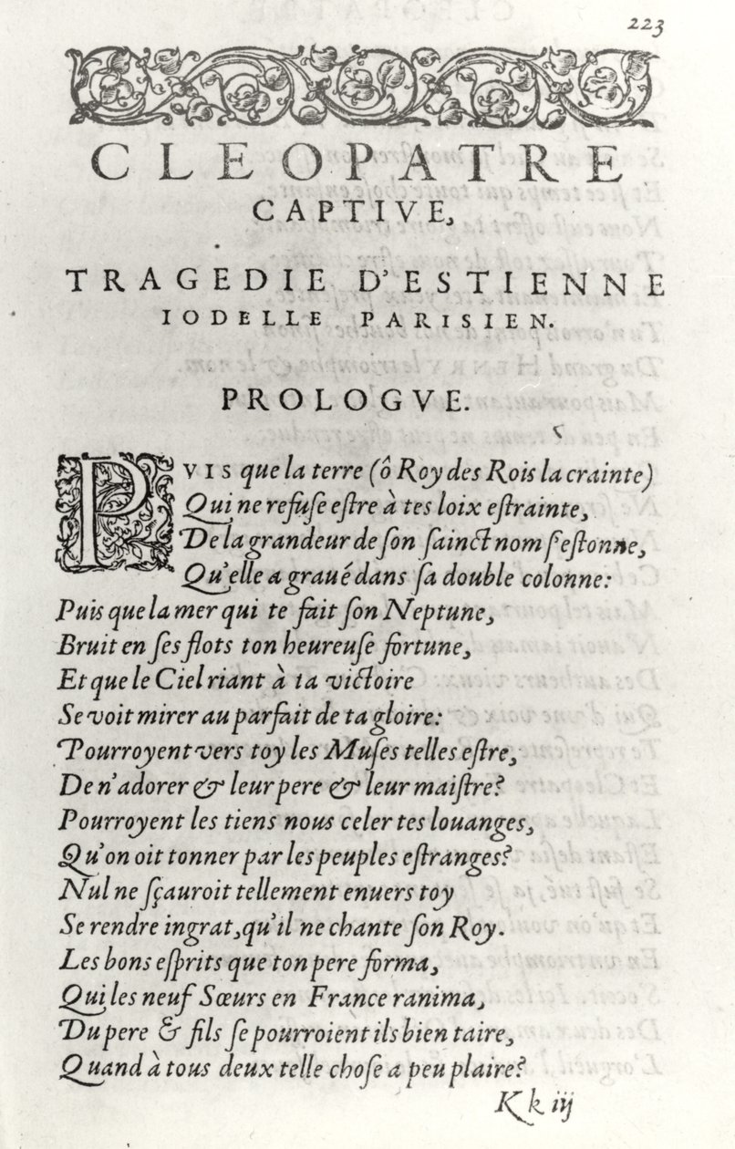 Titlepage of Cleopatre Captive, de Etienne Jodelle (1532-73) 1574 de French School