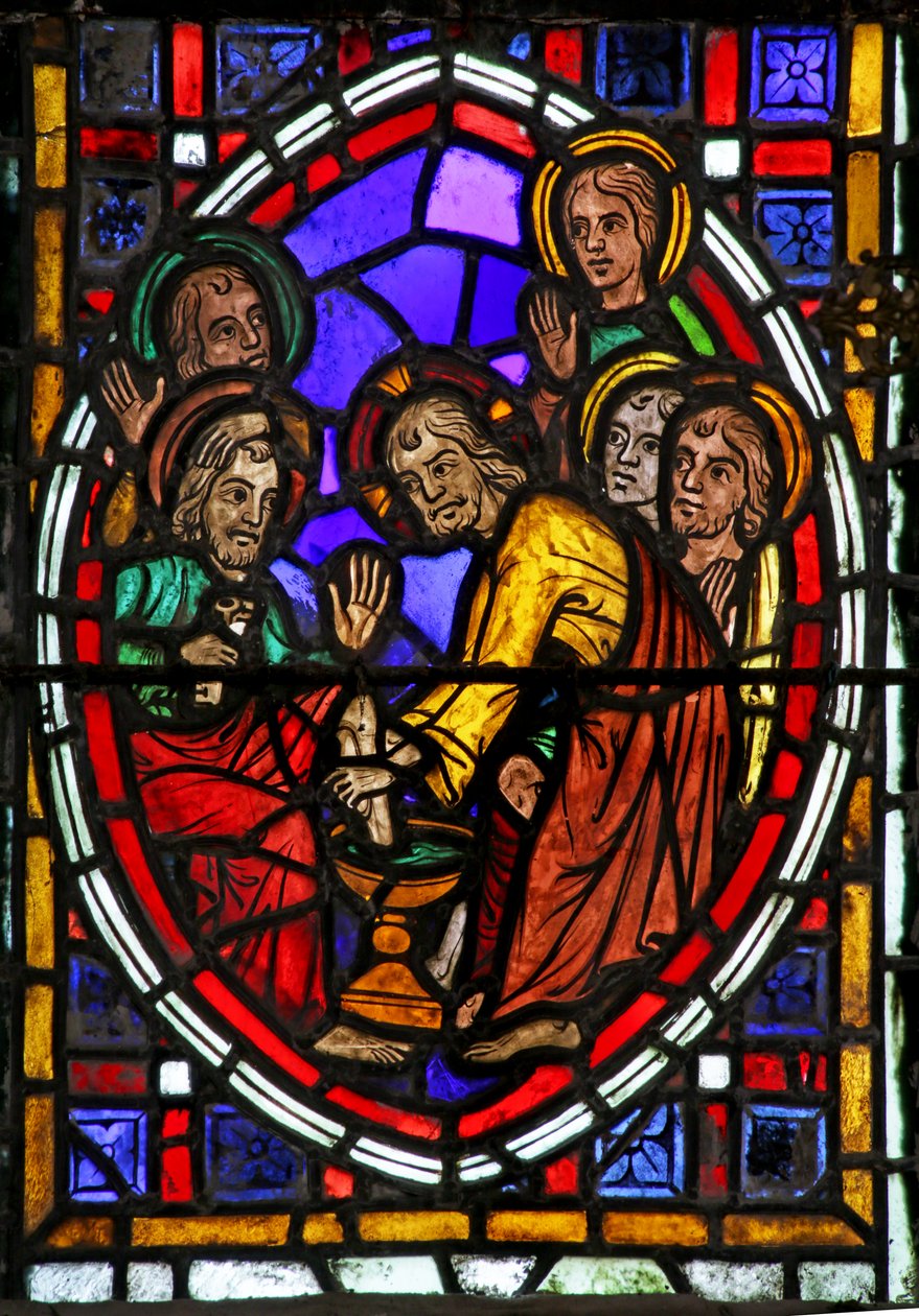 Janela, descrevendo, christ, lavando, seu, discípulos, pés de French School