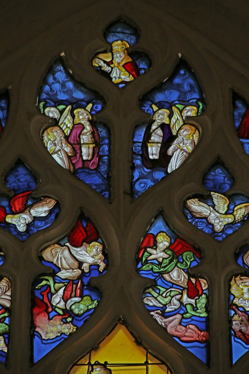 Janela retratando Deus, anjos e anjos caídos de French School