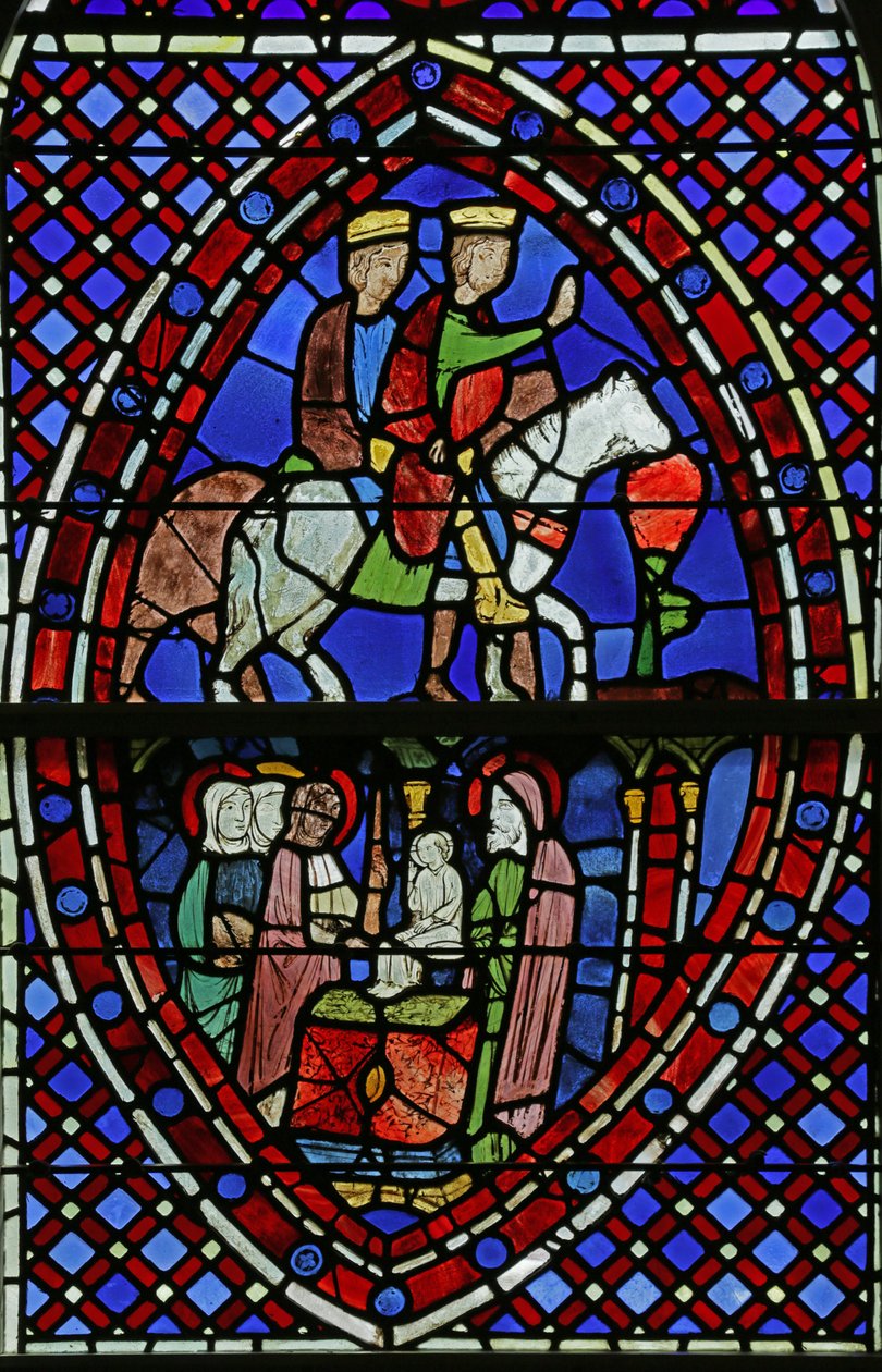 Janela retratando painéis da Sainte Chapelle de French School