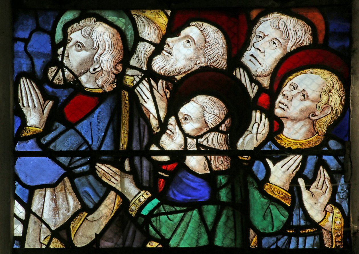 Janela retratando pessoas na segunda vinda de Cristo de French School