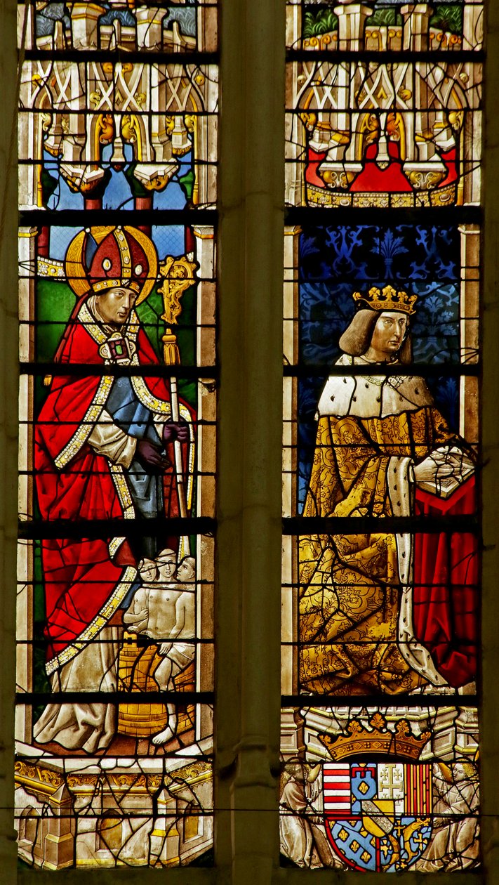 Janela retratando São Nicolau e doador René II de French School