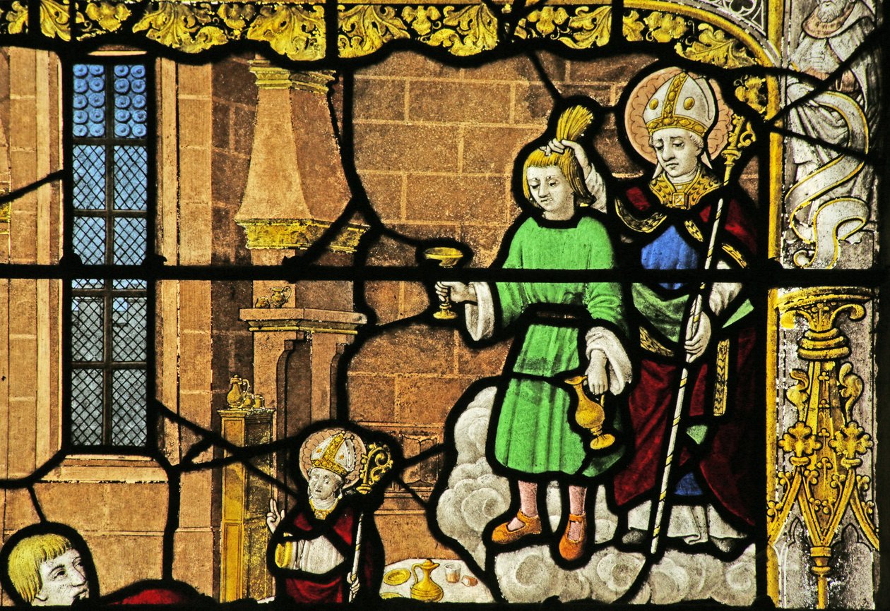Janela retratando São Nicolau: o milagre da taça de ouro de French School