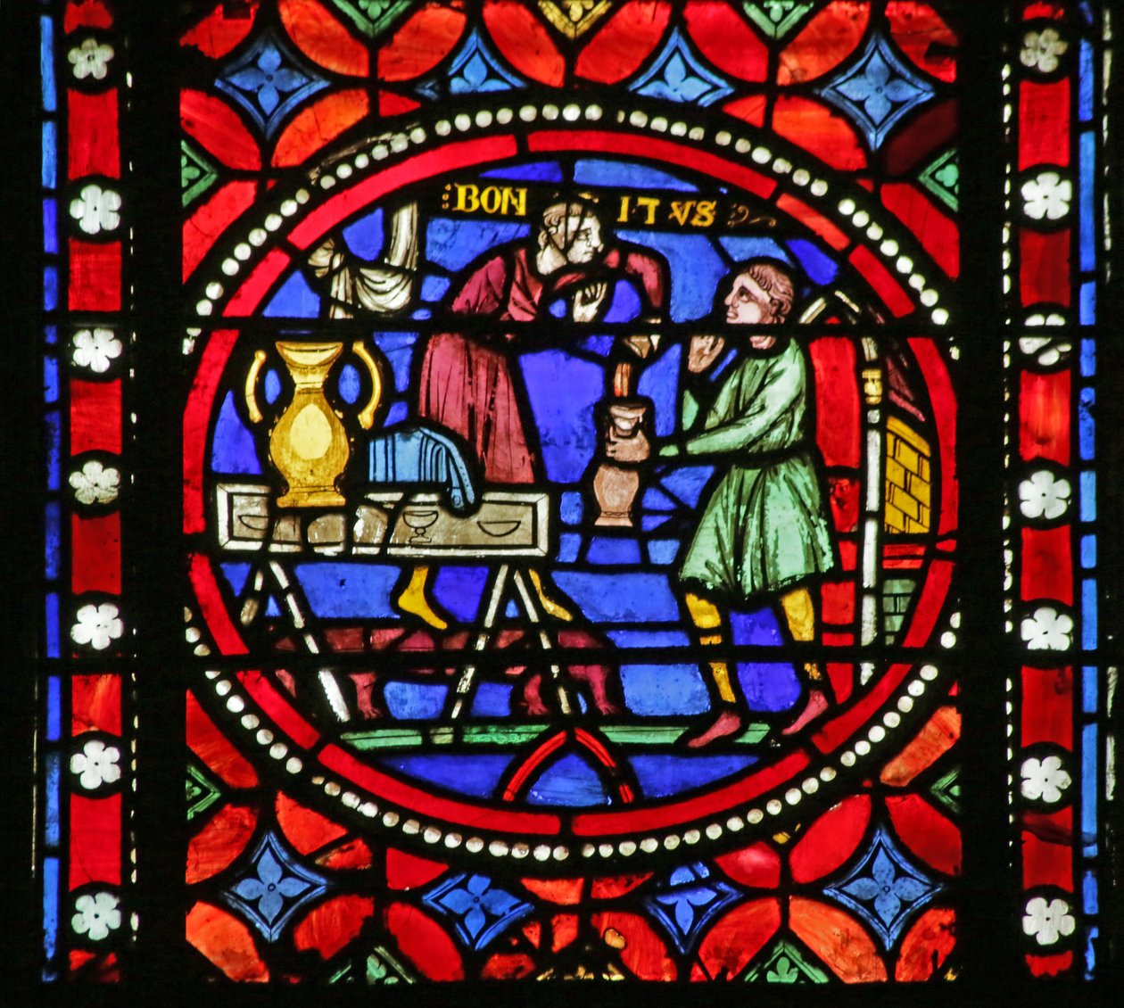 Janela, descrevendo, cena, de, a, vida, de, são, bonnet,:, são, bonnet, despejar, vinho de French School