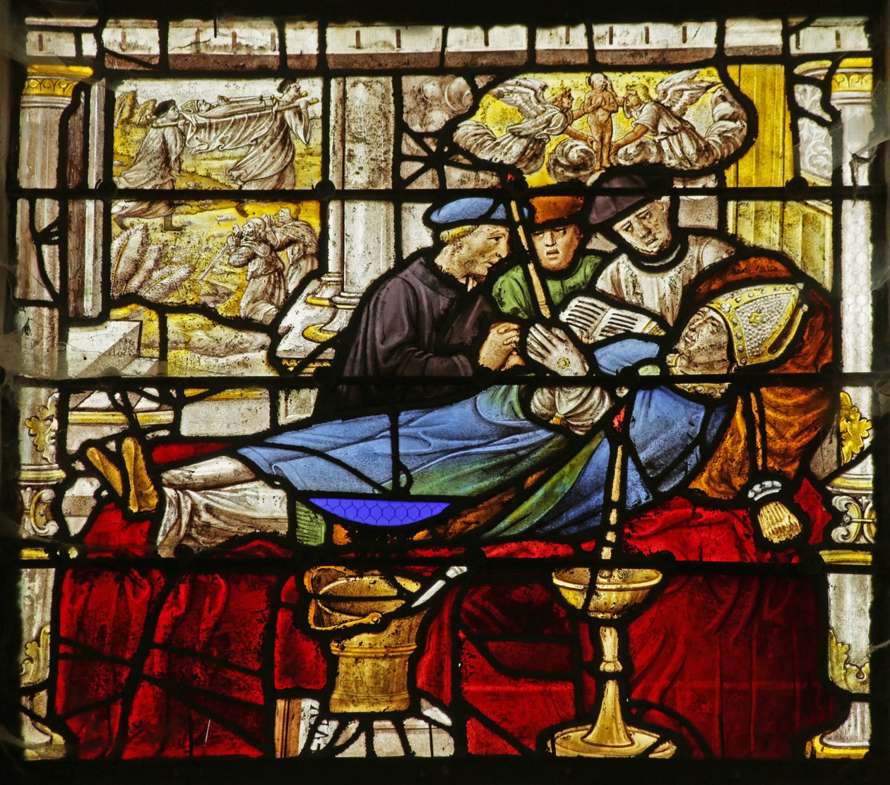 Janela retratando a cena da vida de São Claude: Morte do Santo a transferência de suas relíquias de French School
