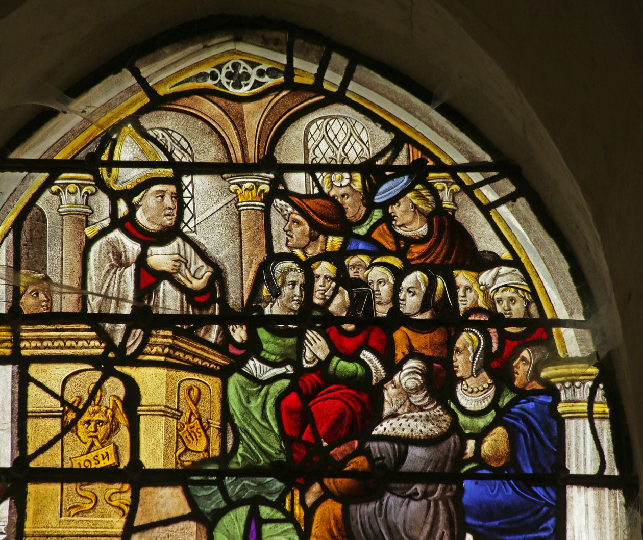 Janela retratando a cena da vida de São Claude: a Santa pregação de French School