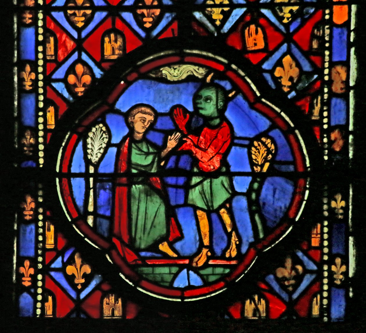 Janela, descrevendo, theorphilus, negociar, com, um, demônio de French School