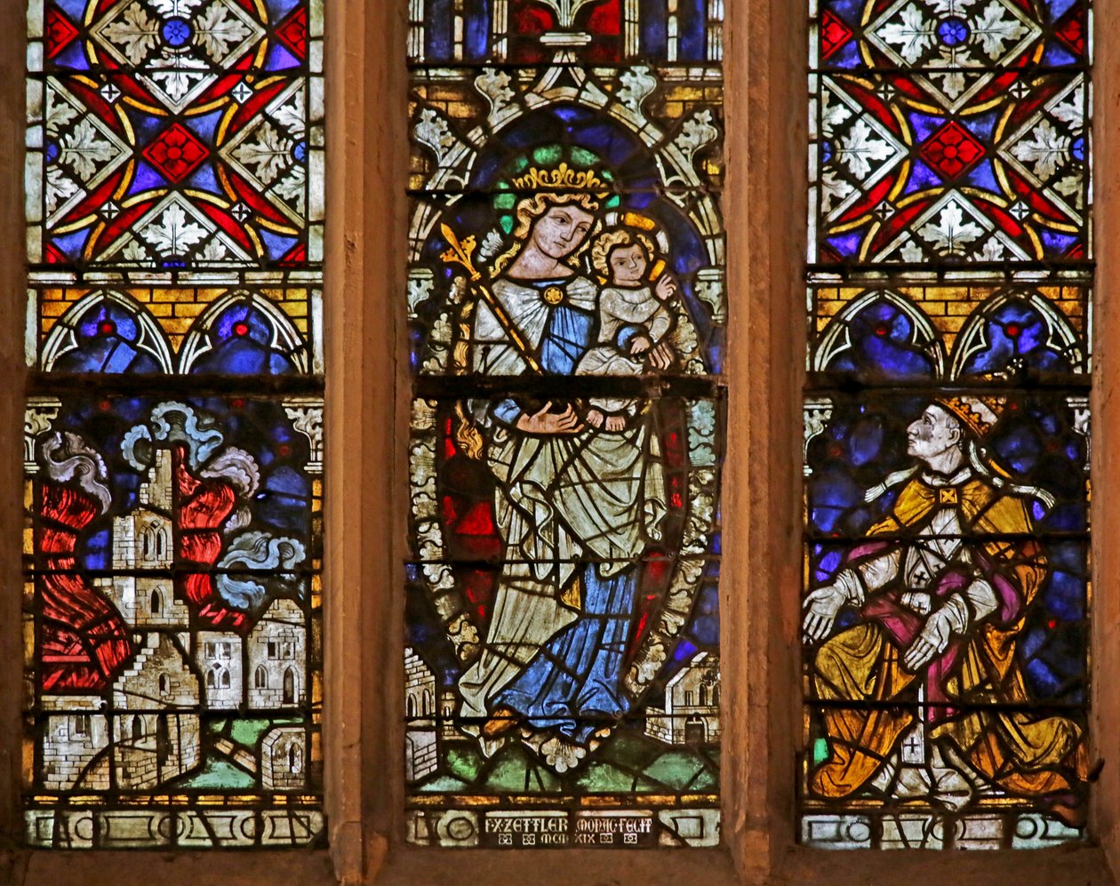 Janela, retratando, virgem, criança, papal, doador de French School