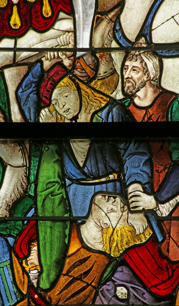Janela retratando lotes de roupas de Cristo na Crucificação, detalil de 2921604, 1500-10 de French School
