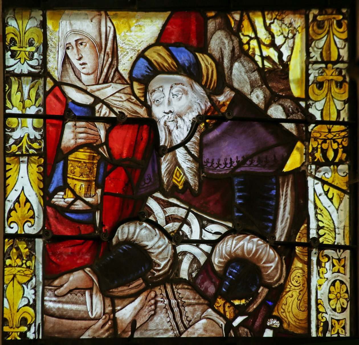 Janela retratando cena incompleta com Santa Maria Madalena e um José de Arimatéia de French School