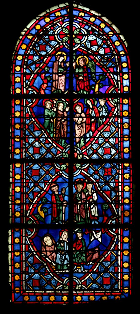 Janela retratando a Anunciação, o Casamento da Virgem, Anne e Joachim de French School