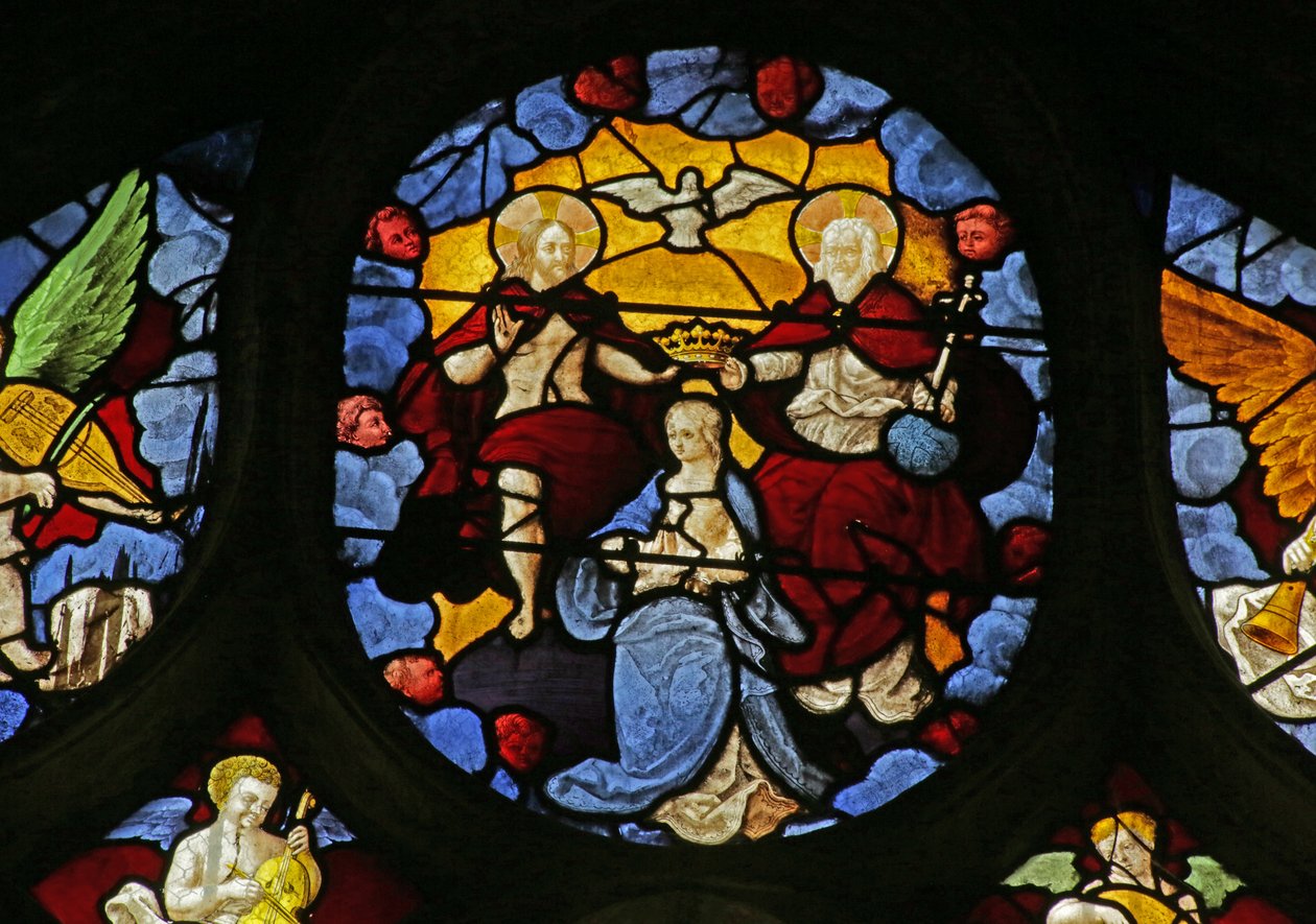 Janela retratando a coroação da Virgem pela Trindade, c.1495 de French School