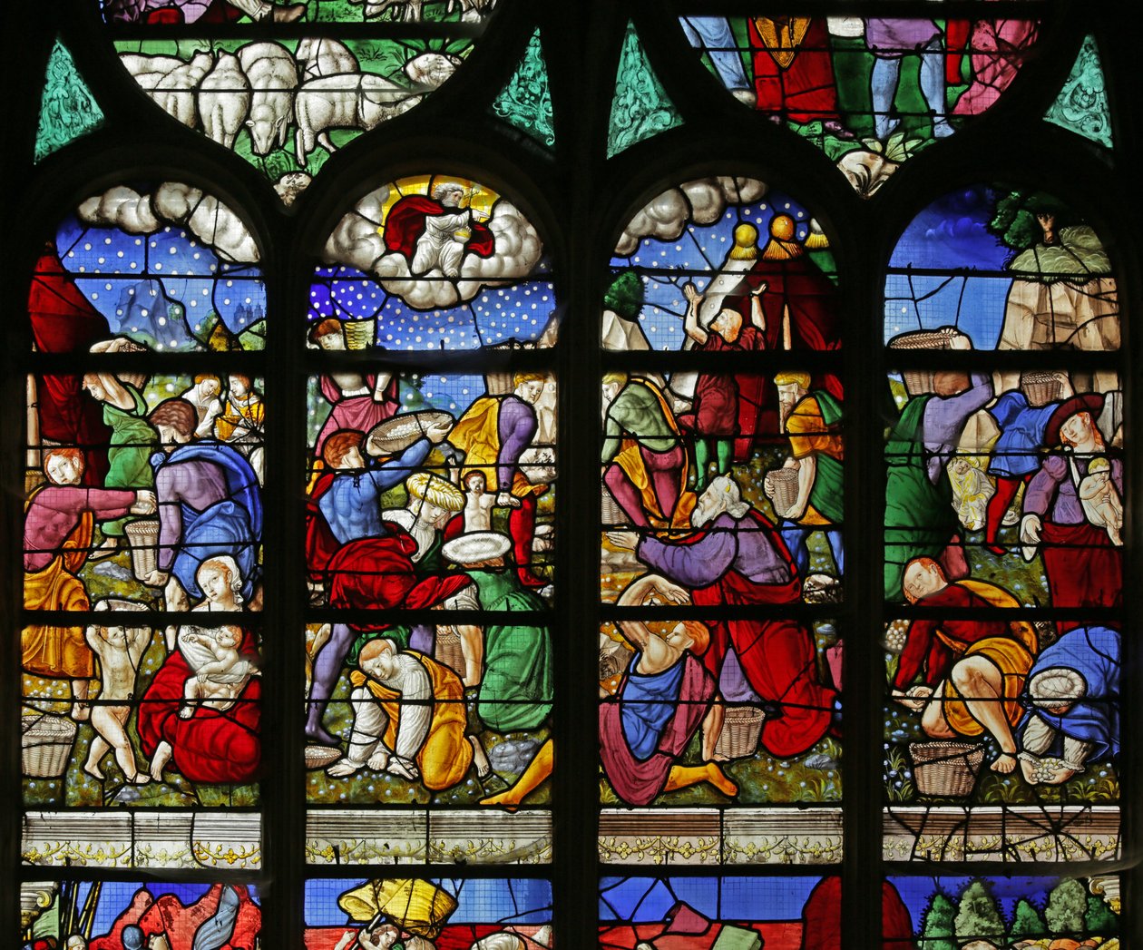 Janela representando os israelitas colecionam maná no deserto, 1534 de French School