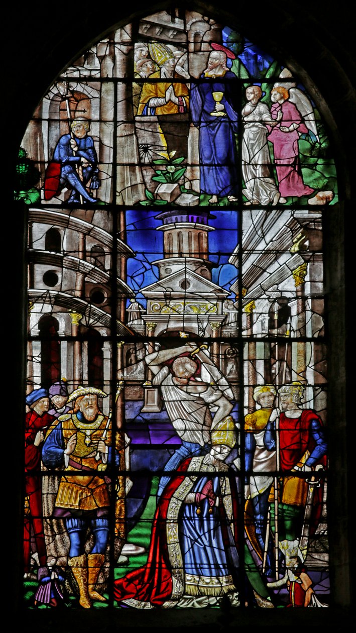 Janela retratando o martírio de Saint Denis e Cristo aparecendo ao santo de French School