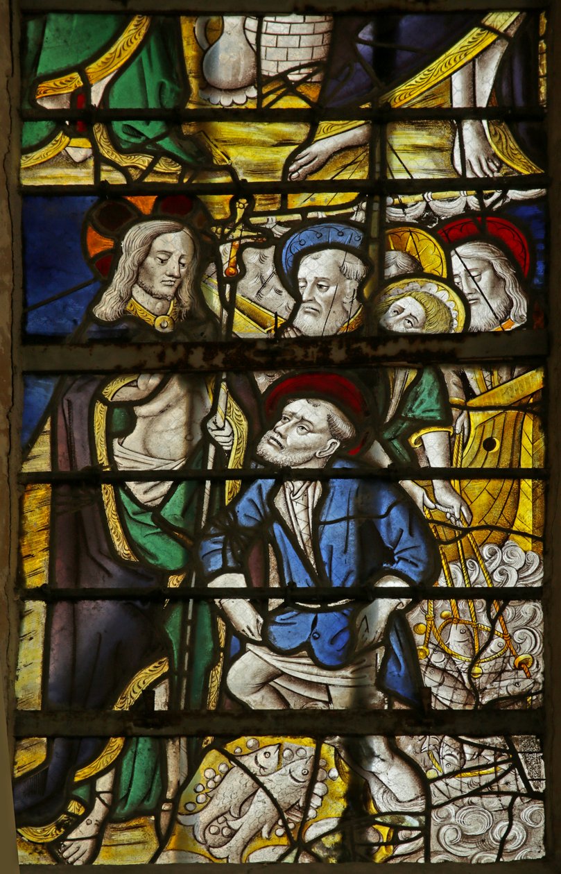 Janela retratando a captura milagrosa de peixe, 1470-1500 de French School