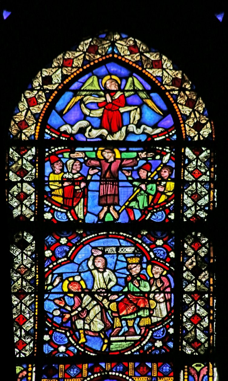 Janela representando o apedrejamento e, em seguida, a crucificação de Saint Agricole de French School