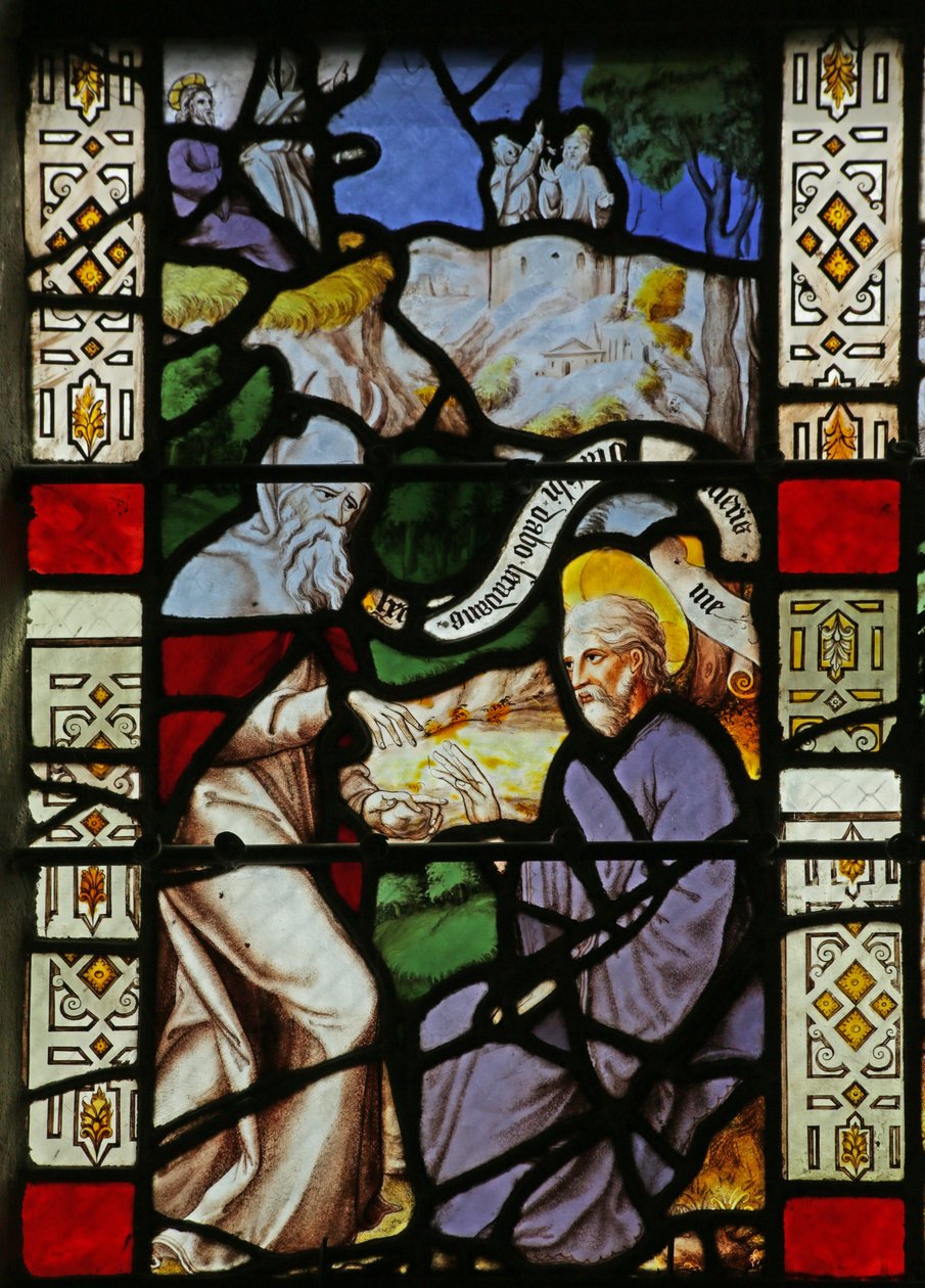Janela retratando a tentação de Cristo no deserto de French School