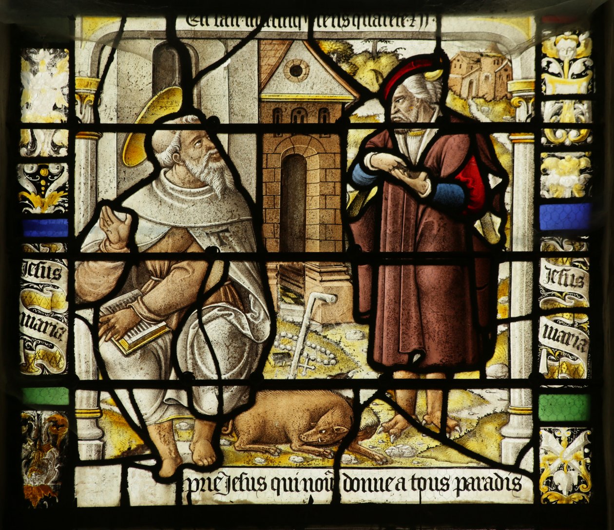 Janela retratando a tentação de Santo Antônio de French School