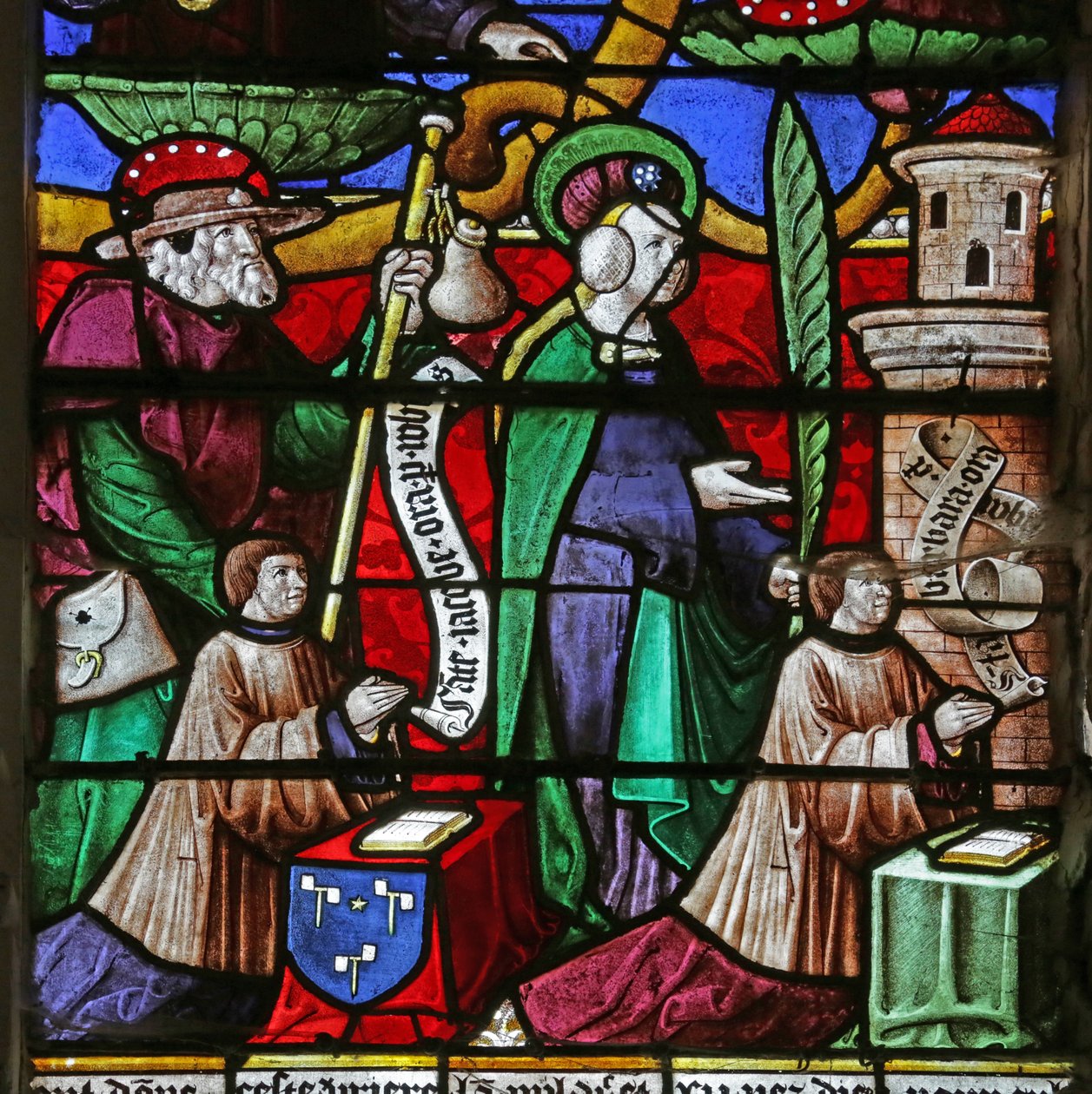 Janela retratando a árvore de Jesse: Jacques Prénel e Barbe Laurendel com Saint James e Santa Bárbara de French School