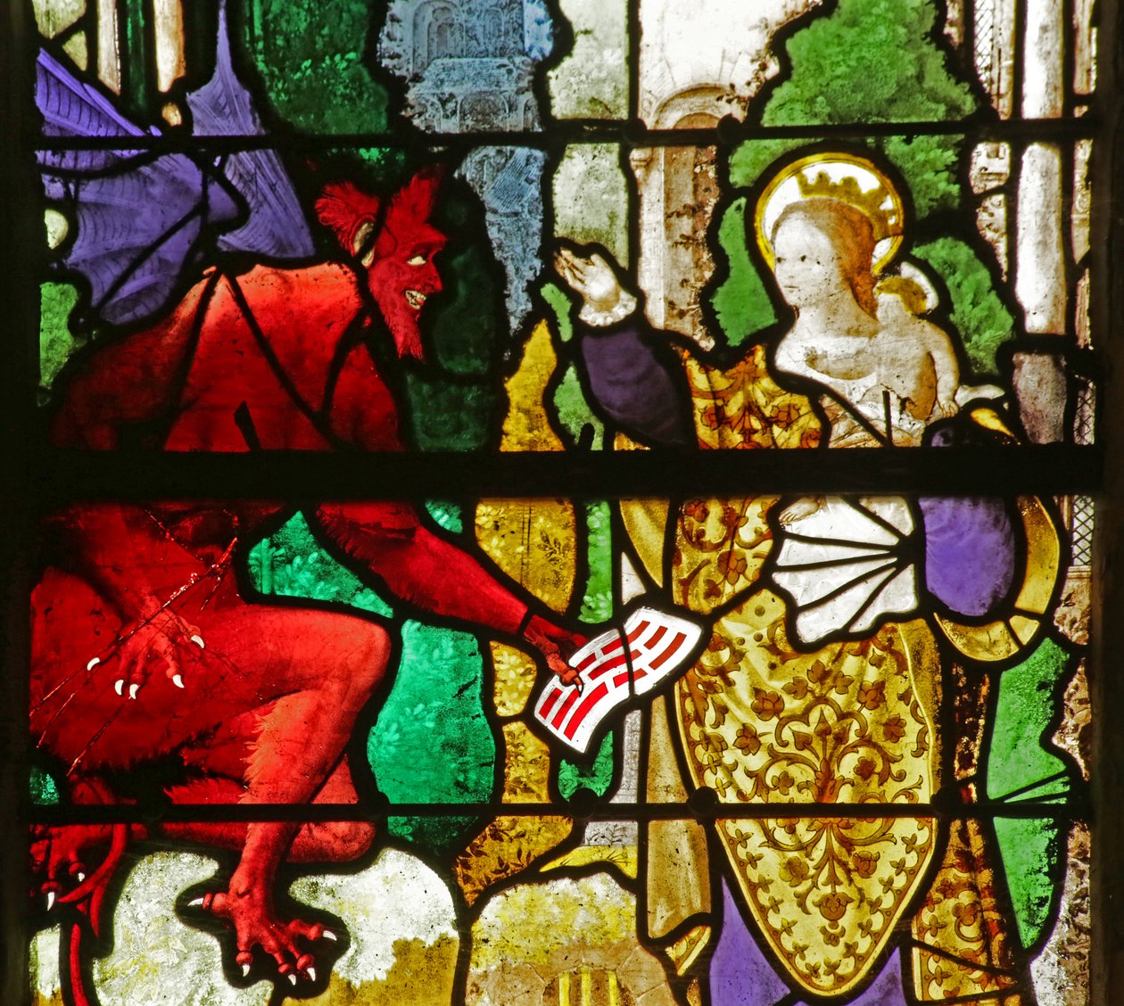Janela retratando a Virgem Maria voltando Pacto de Teófilo do diabo de French School