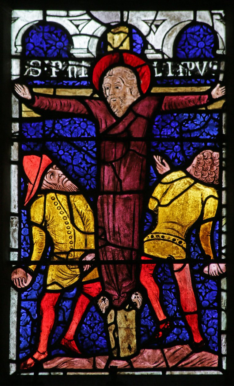 Janela, descrevendo, a, apedrejamento, de, são, philip, ligado, um, crucifixos de French School