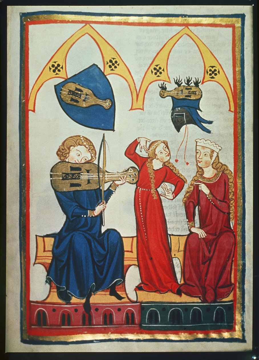 Violinista do Codex Manesse, c.1300-40 (pergaminho) de German School