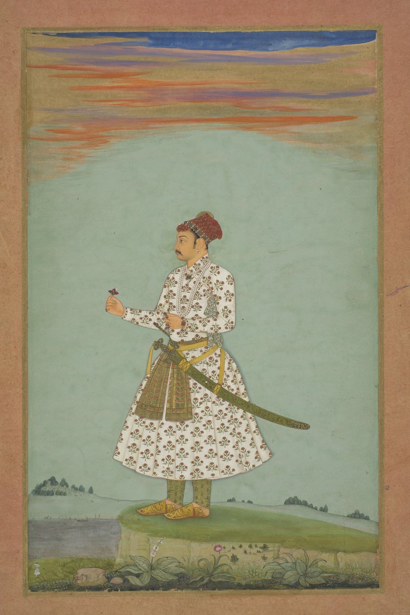 Maharaja Rama Singh (eu) de Amber, c. 1660 (guache e ouro no papel montado na folha do álbum) de Indian School