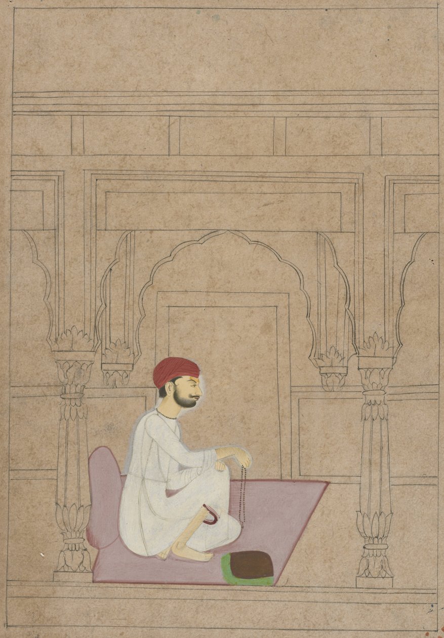 Meditando Asceta, c.1730 (guache e tinta em papel amarelo) de Indian School