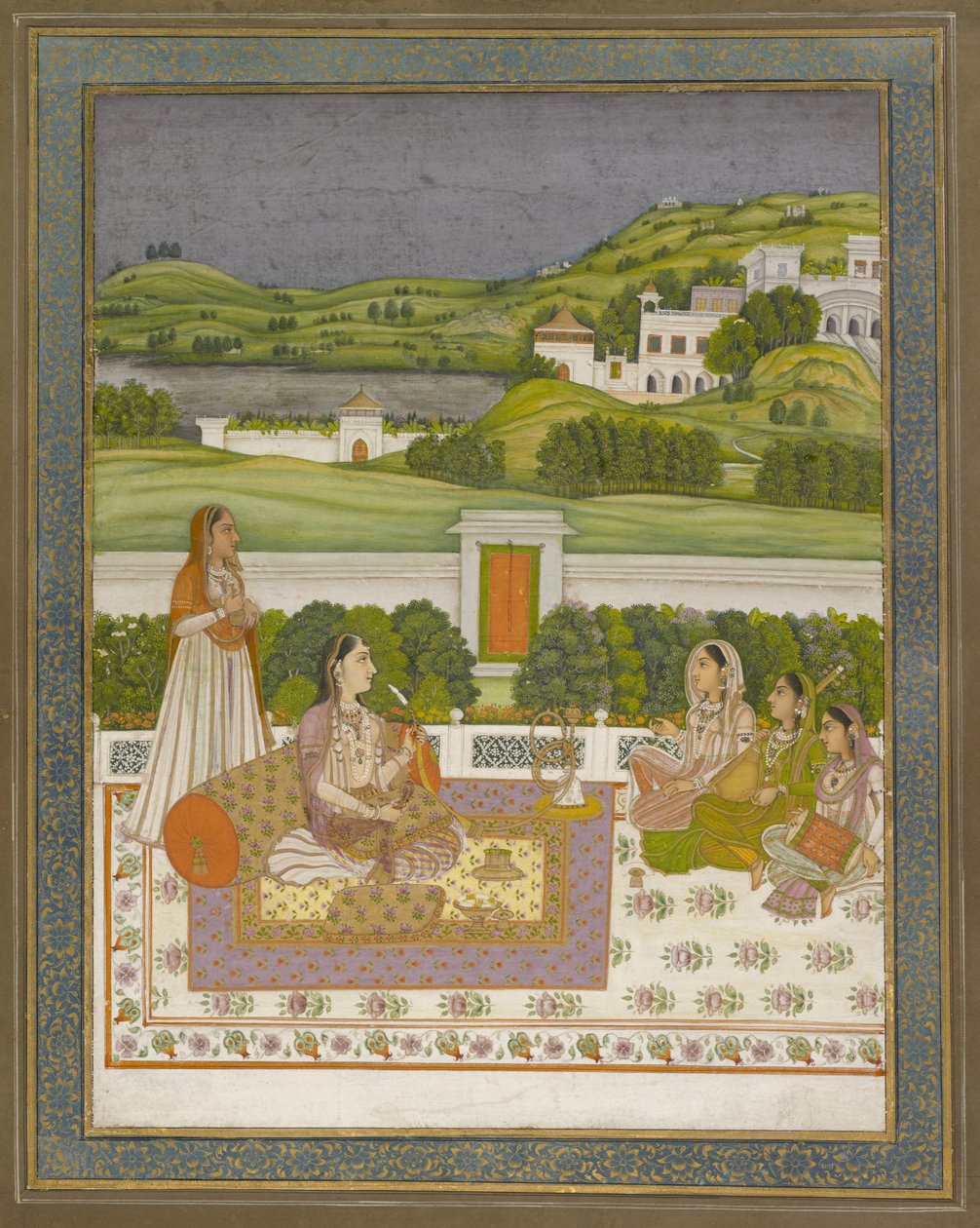 Princess Listening to Music, 1775-80 (guache com ouro e prata no papel) de Indian School