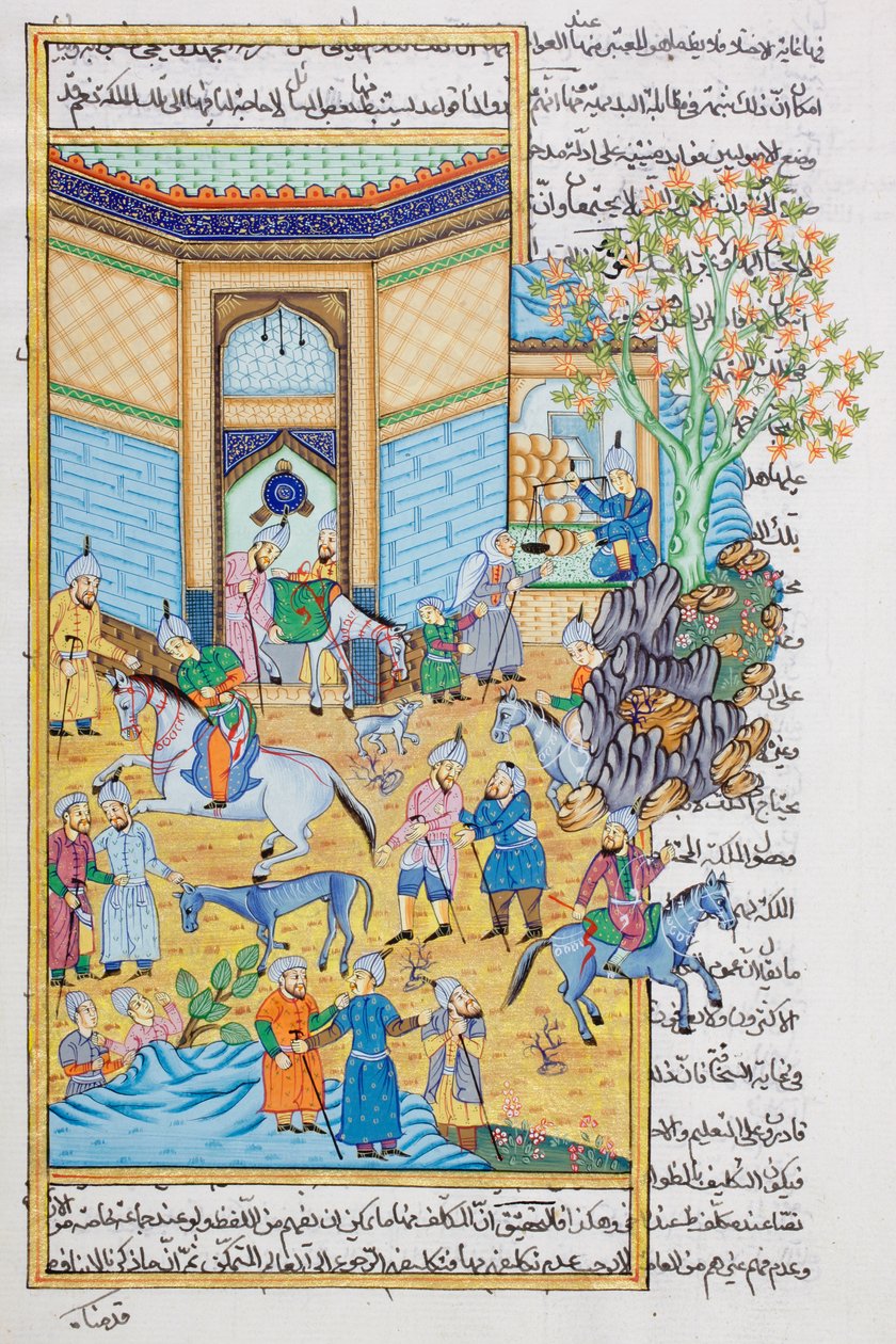 Cena estável, pintura em miniatura de Rajasthani (wc no papel) de Indian School