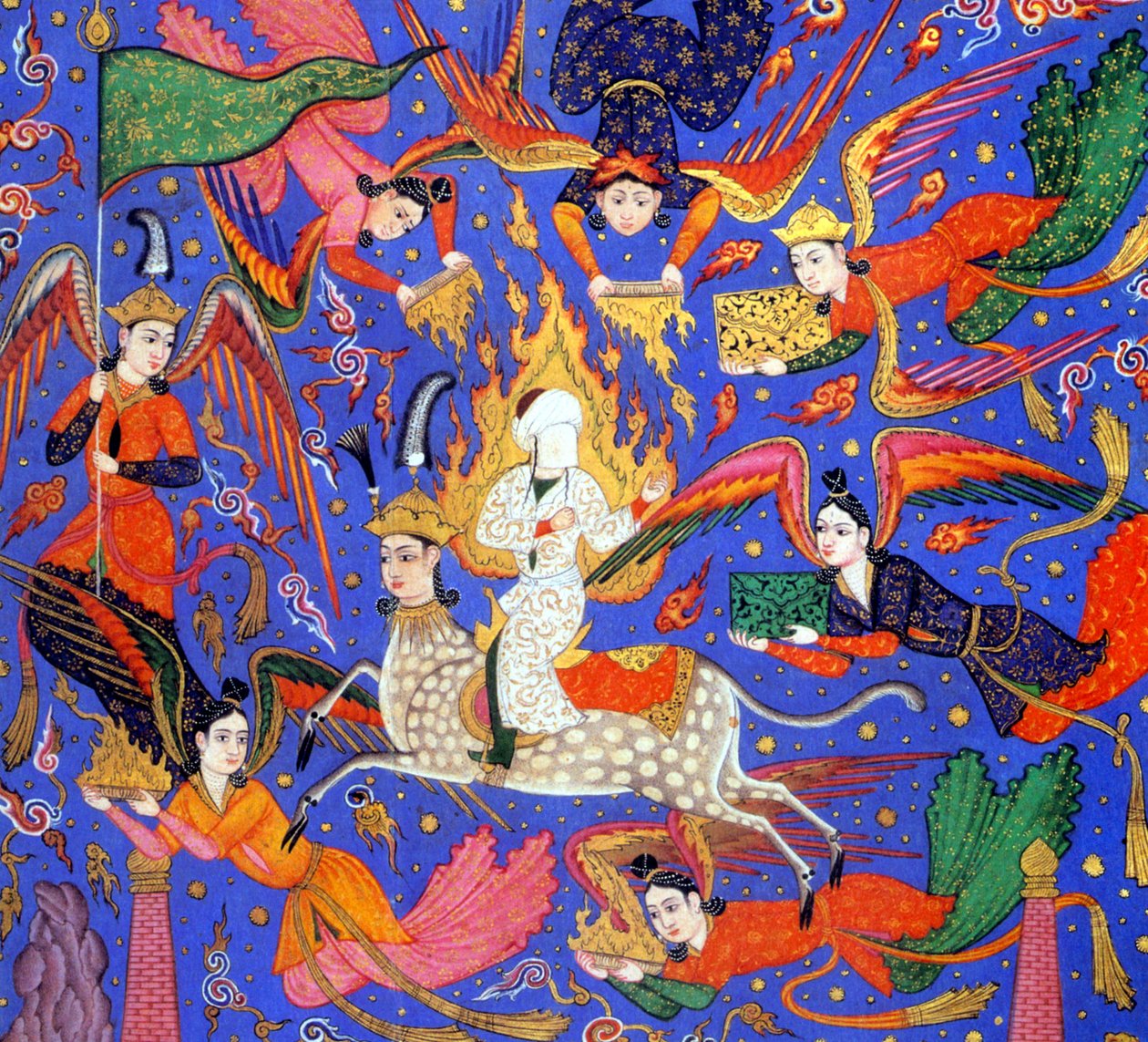 Viagem de Maomé, ilustração do Manuscrito Fal-nameh, c.1610-30 de Indian School