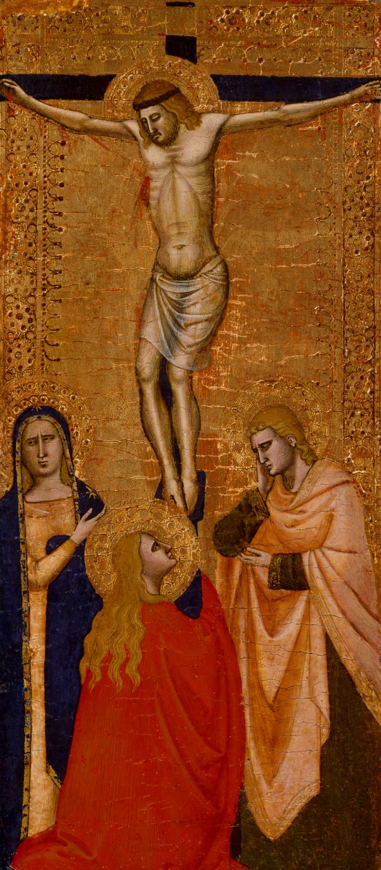 Cristo na cruz com a Virgem, São João e Santa Maria Madalena, c. 1360-1380 (tempera e folha de ouro na madeira) de Italian School