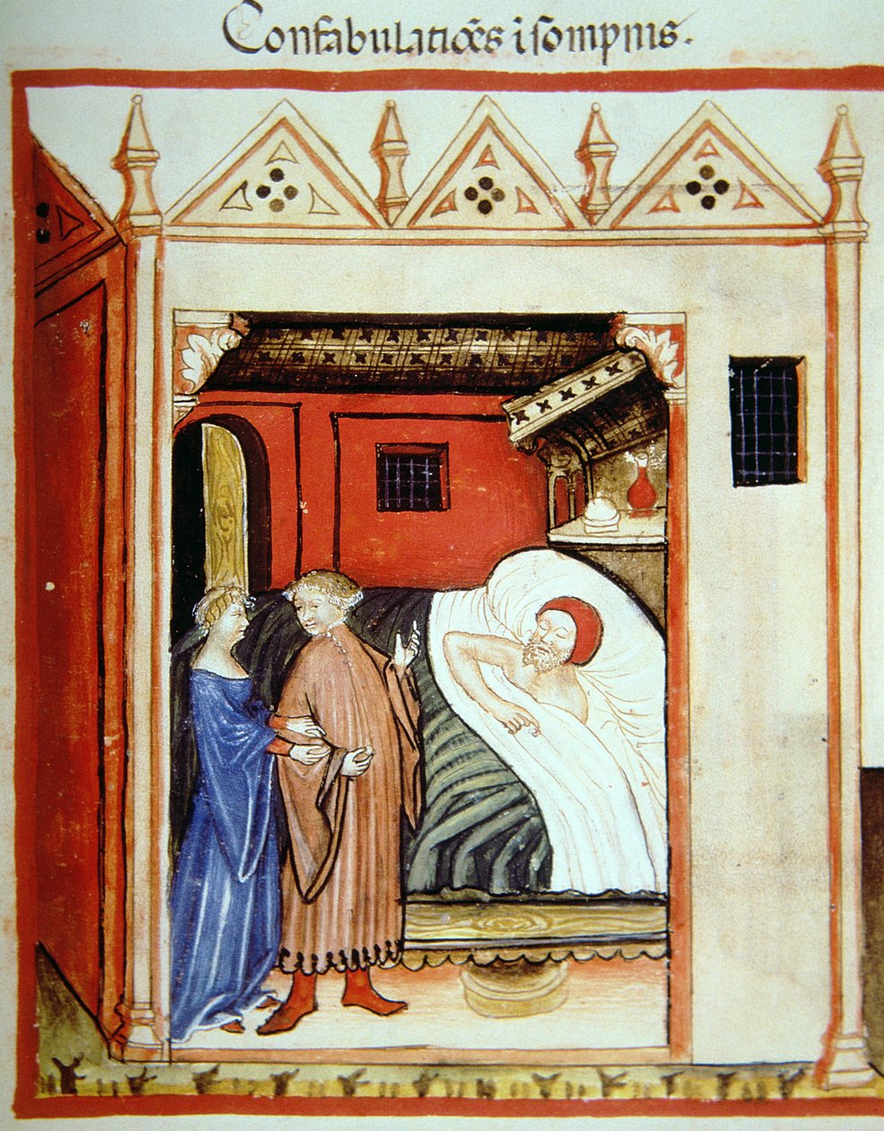 Fol.101v Sleeptalking, ilustração de Tacuinum Santiatis Codex Vindobonensis de Italian School