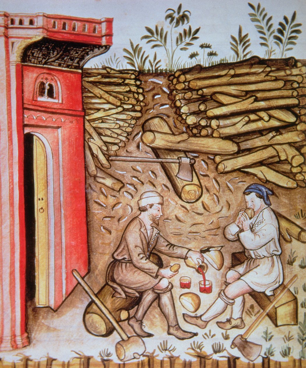 Fol.64r Comendo pão e bebendo vinho, ilustração do Tacuinum Santiatis Codex Vindobonensis de Italian School