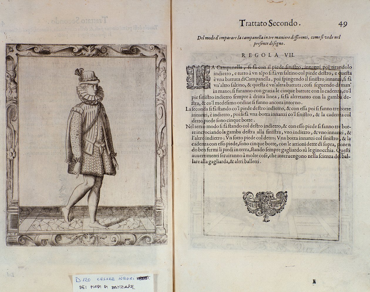 Como dançar a campainha A dupla página de The Gratie dAmore (As Graças do Amor), do dançarino italiano Cesare Negri, chamada The Trombone (1536-1604), tratado sobre dança de Italian School