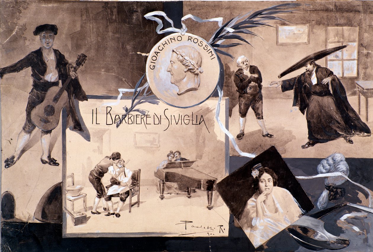 Ilustrações para a ópera O Barbeiro de Sevilha, de Gioachino Rossini de Italian School