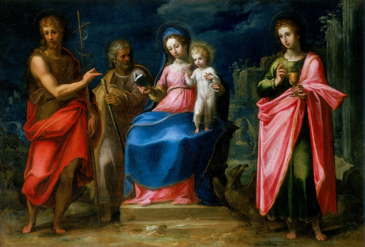 Madonna e criança com São José, São João Batista e São João Evangelista de Italian School