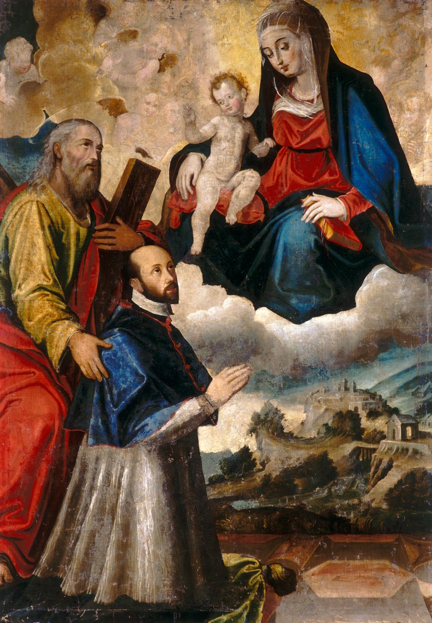 Madonna com criança, santo e prelado de Italian School