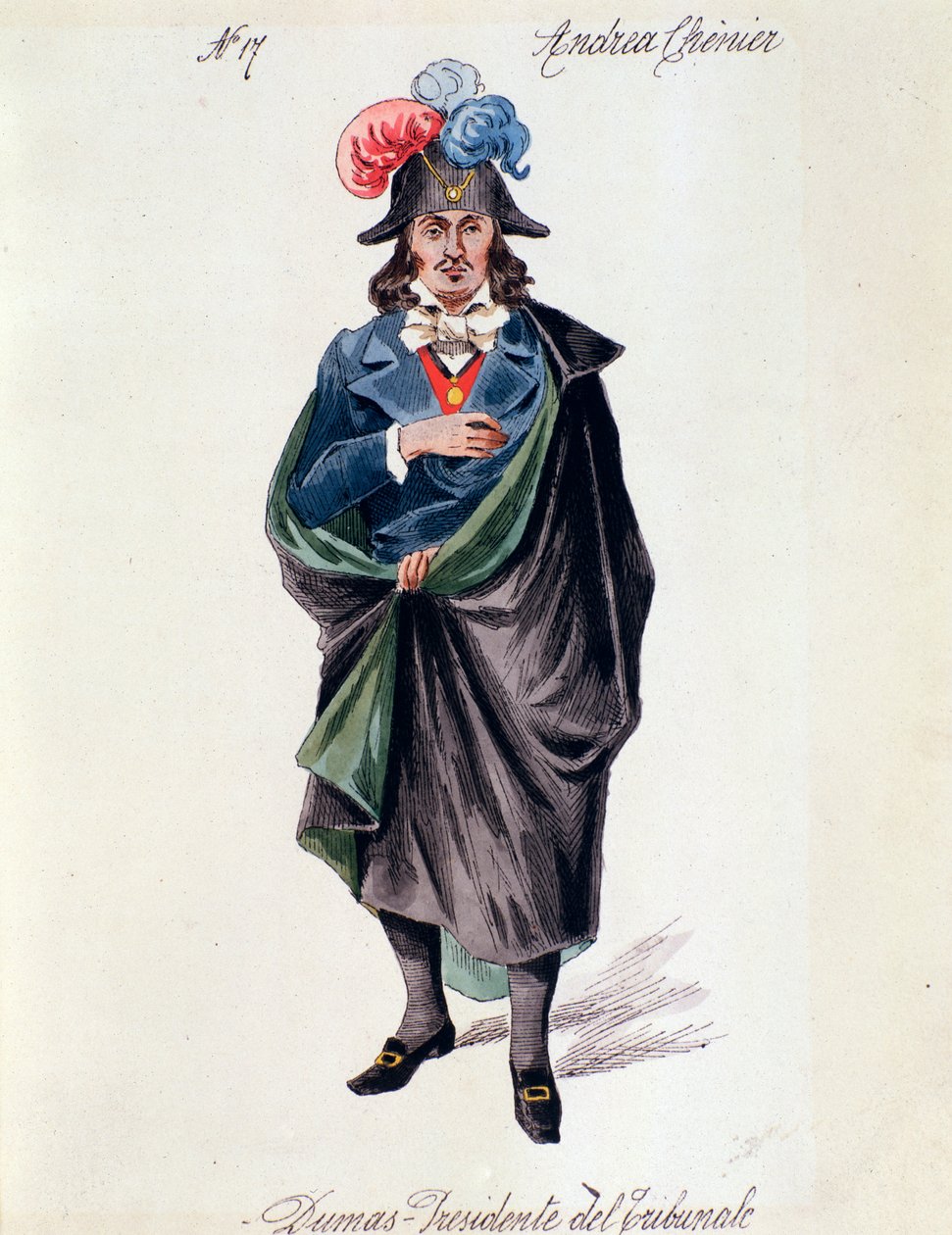 Representação de Dumas, mestre da casa na ópera Andrea Chenier de Umberto Giordano, com um libreto italiano de Luigi Illica de Italian School