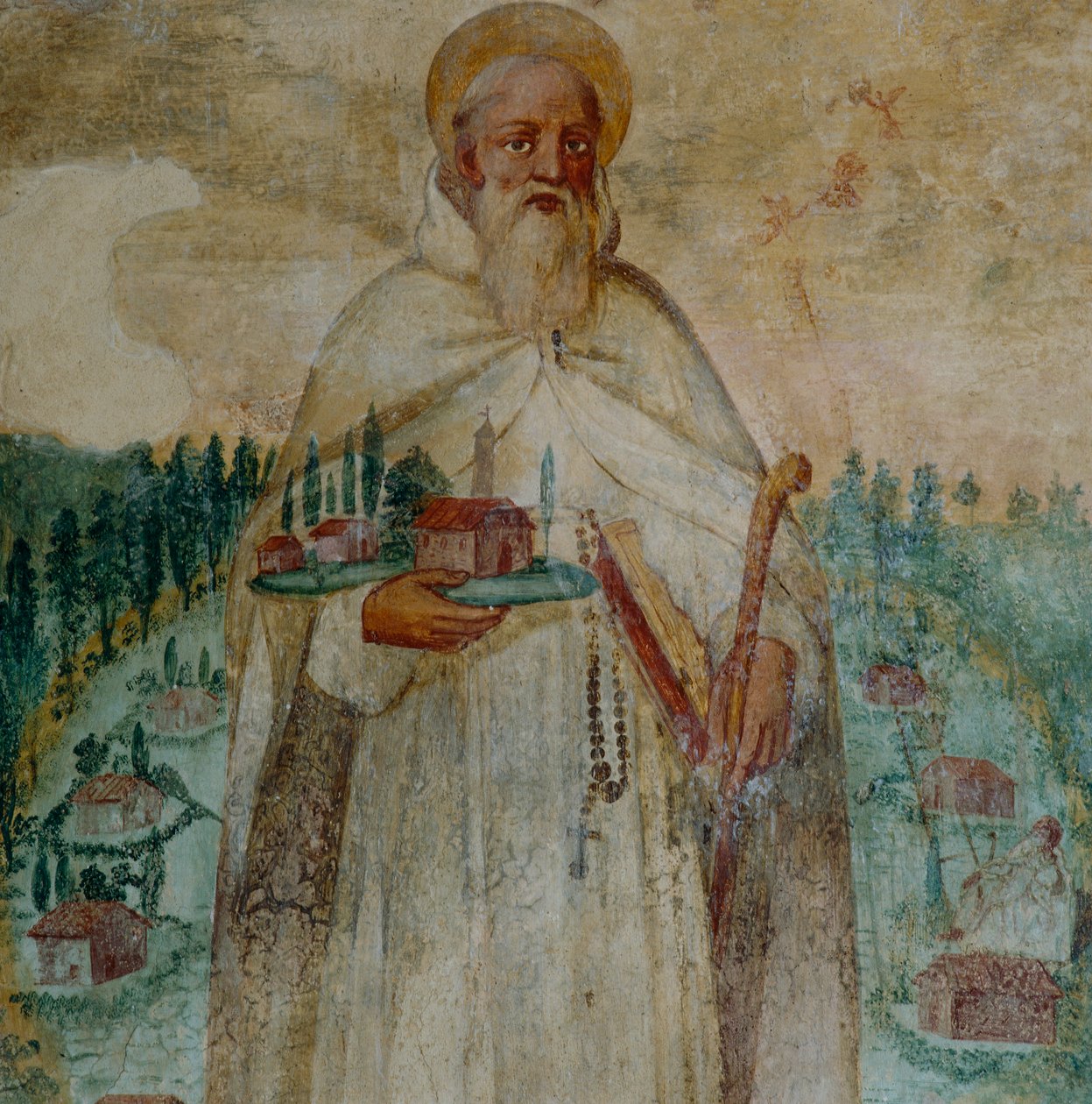 São Romualdo, fundador do mosteiro cartuxo em Camaldoli, detalhe de Italian School